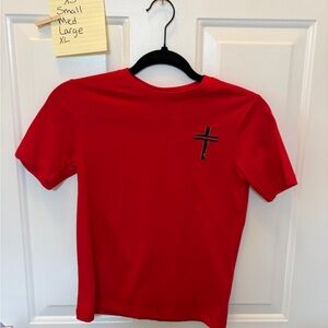 Brand New Kids tee with Christian DTF print 
Red Kids T-Shirt with Cross Design